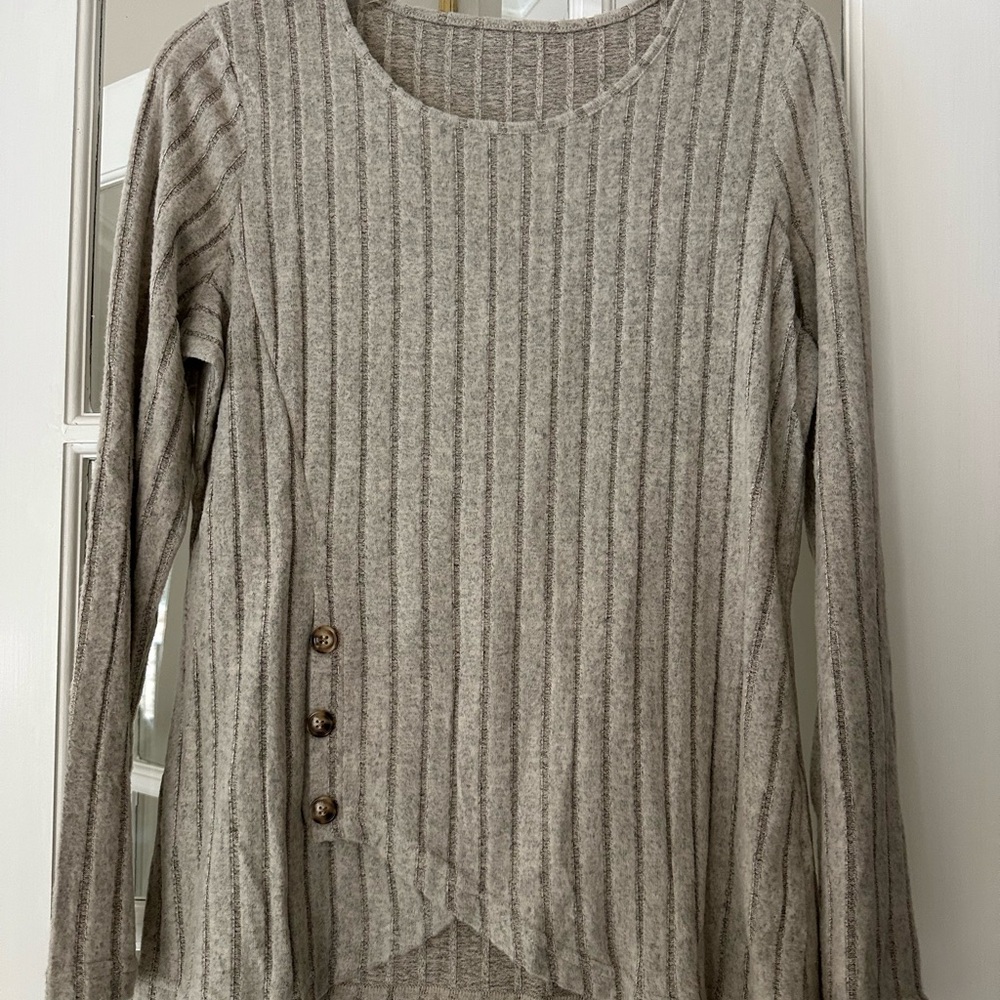 Striped Long Sleeve Top with Button Detail